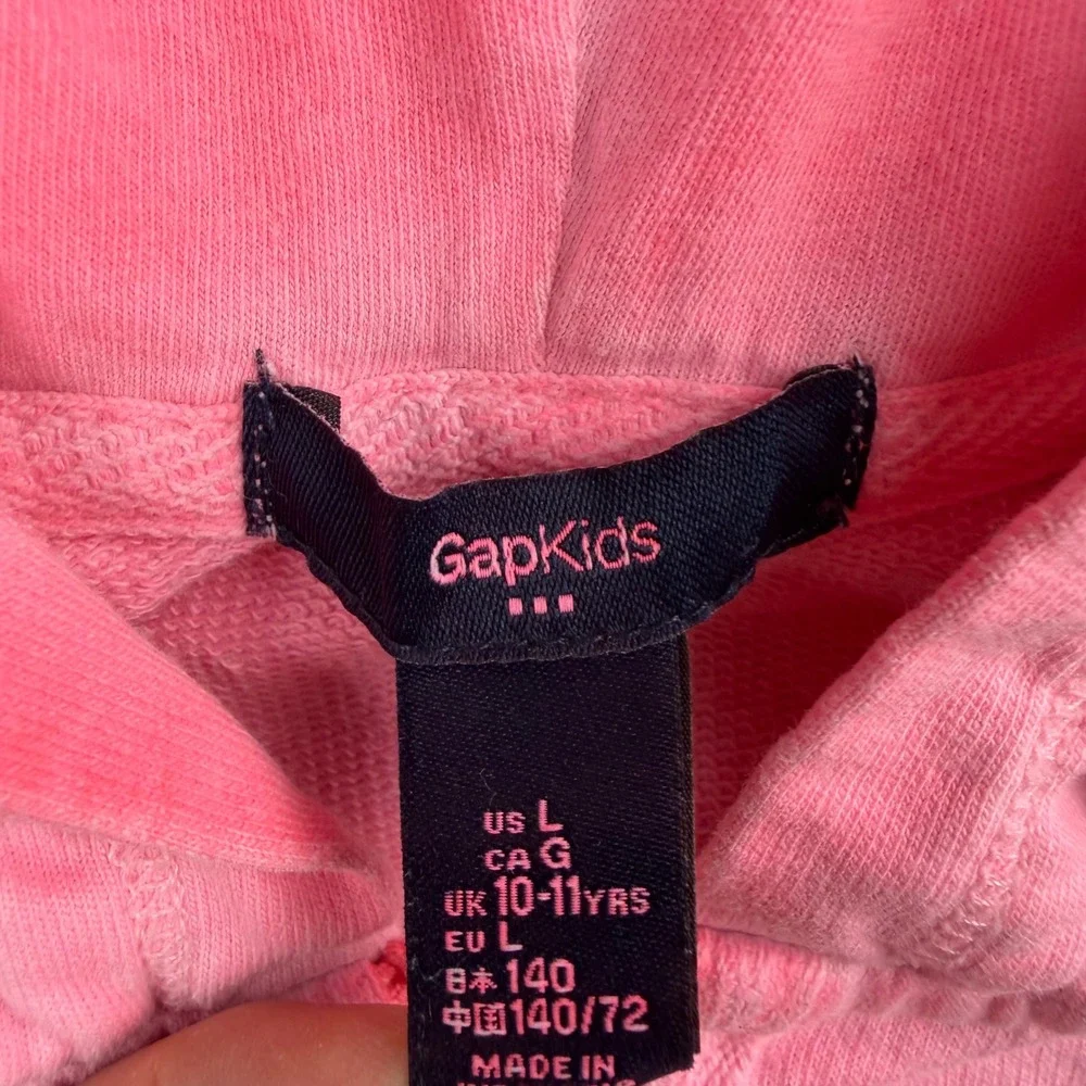 GapKids Girls Pink Full Zip Hoodie Sweatshirt Size L‎ 10-11 Years Raglan Sleeve